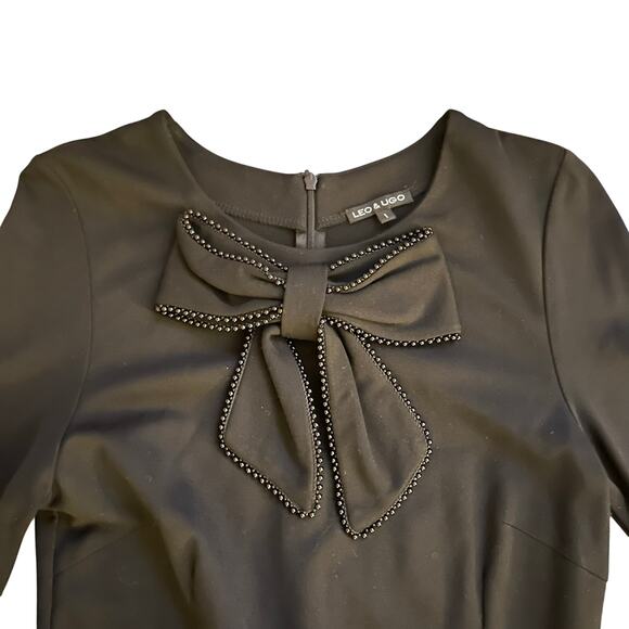 Leo & Ugo Paris Black Midi Dress Bow Detail French Minimalist Size Medium - Picture 7 of 14
